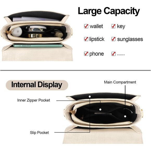 Women's A-beige Leather Satchel Small Classy Crossbody Bag Purse Fashion Handbag - Picture 2 of 6